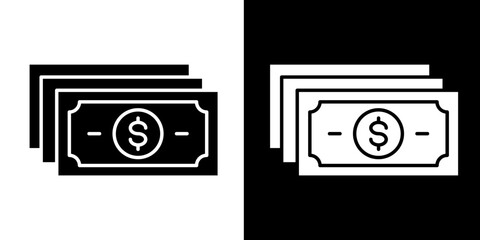 Money Icon Set White Glyph Style Collection