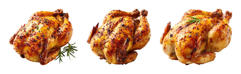Delicious roasted chicken with rosemary and spices PNG set with isolated on transparent background
