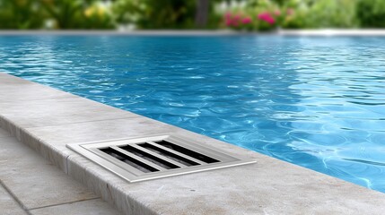 Sunlit pool with tiled surroundings, Clear blue water shimmering near concrete edge