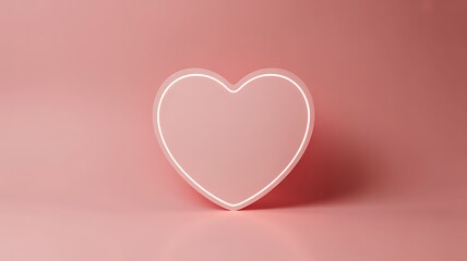 A glowing white heart shaped neon sign on a pink background for Valentines Day