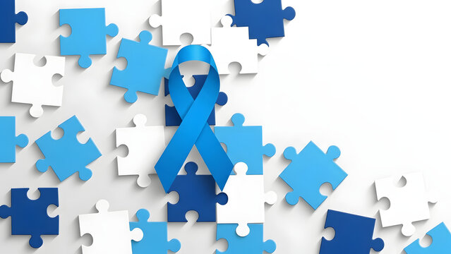 World Autism Awareness Day &ndash; Colorful Puzzle Pieces and Blue Support Background
