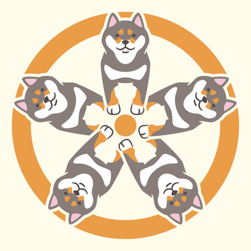 家紋風アイコン　黒柴　柴犬　犬　日本の紋章