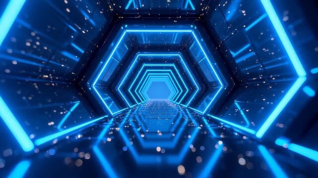 Futuristic blue neon tunnel