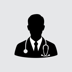 male doctor avatar vector silhouette with grey background