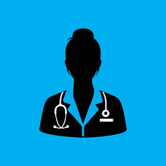 female doctor avatar vector silhouette with blue background