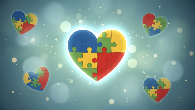 World Autism Awareness Day &ndash; Colorful Puzzle Pieces and Blue Support Background