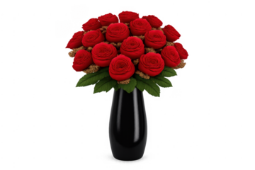 Red roses bouquet in black vase symbolizing love and passion