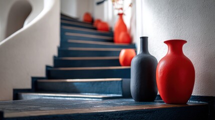 Decorative vases along the stairs