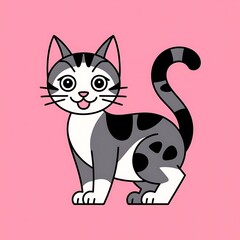 Adorable cartoon cat with gray and black spots