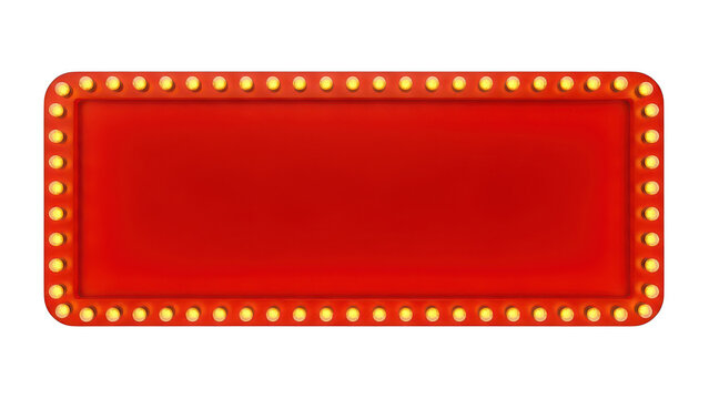 Rectangular red marquee sign board with light bulbs, isolated subject for custom show announcements.