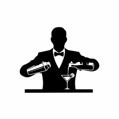 Bartender Silhouette Pouring Cocktail Drink for Bar and Nightlife Logo Vector
