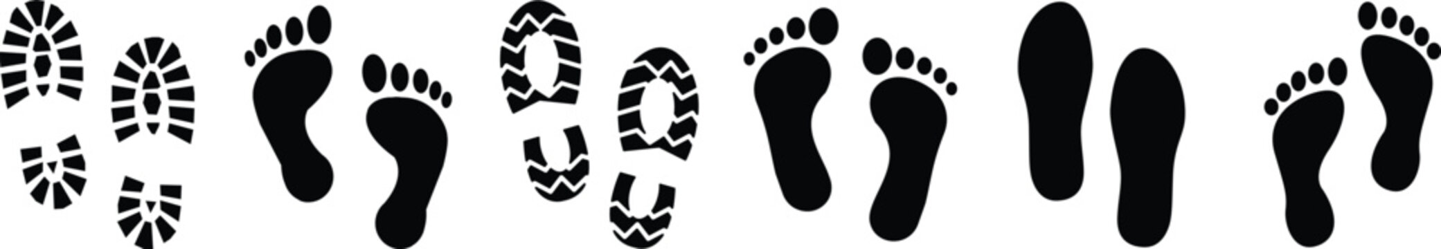 Footprint and shoe print vector collection for forensic or path design