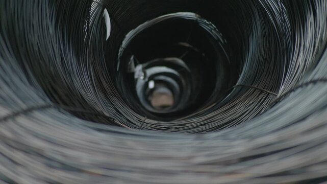 Metal Reinforcement Coils Shaped Into Tunnels With Secure Straps In Storage