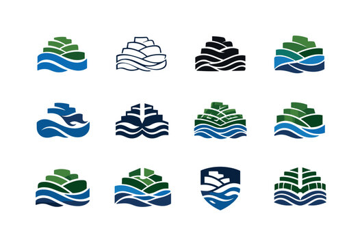 Urban Farming Icons. urban farming riptides. Icon set. Set Logo of urban farming riptides: seawall farm terrace. harmonious logo variations of the same