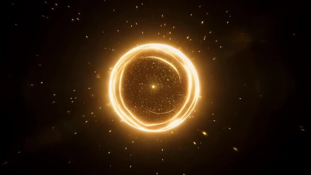 Glowing yellow ring with sparks on dark background