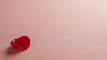Fototapeta premium Single red rose petal, delicate floral element on a soft pink background, romantic and elegant
