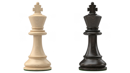 Wooden and dark chess king pieces isolated subject for strategy background removal transparency