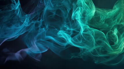 Blue and green smoke swirls create an abstract wallpaper backdrop