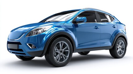 Fototapeta premium Blue compact city crossover SUV rendered in CGI on a pristine white studio background