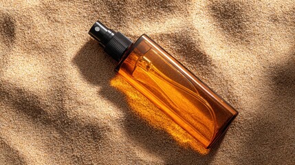 Brown spray bottle on sand