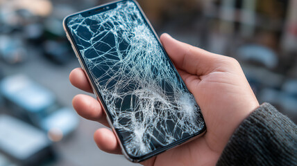 A cracked smartphone screen shows an incoming call notification.