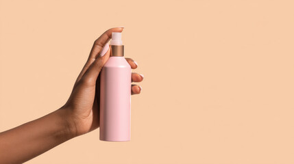 Hand holds pink spray bottle