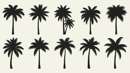 Tropical Palm Tree Silhouettes Collection: Black Vector Set for Summer and Beach Designs