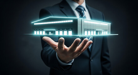 Envisioning the Future Architect s Hand Displaying a Glowing Building Design Model for Innovation