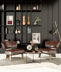 Naklejka premium Large luxury modern bright interiors Living room mockup illustration 3D rendering image