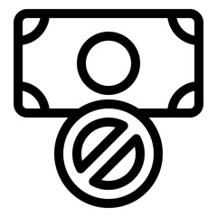 No Cash Payment or Financial Restriction Bold Line Icon