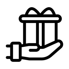 Hand Holding Gift Box Line Icon for Rewards and Promotions