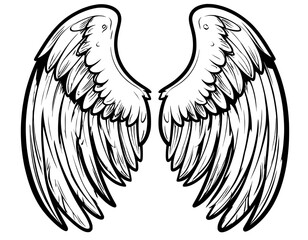 Vintage black tribal simple angel wings silhouette and isolated angel wings vector illustration set featuring feathered animal heraldic design elements for tattoo art and nature emblems