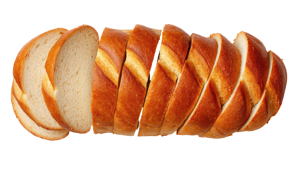 Sliced Loaf of Freshly Baked Braided Bread on White Background Isolated on Transparent Background