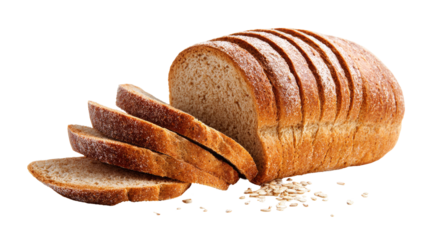 Sliced Whole Grain Bread Loaf with Sesame Seeds Isolated on Transparent Background