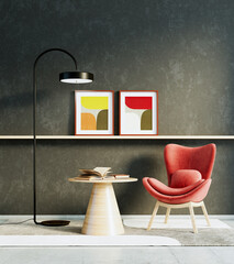 Naklejka premium Large luxury modern bright interiors Living room mockup illustration 3D rendering image