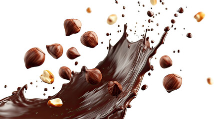 Dynamic chocolate splash with hazelnuts