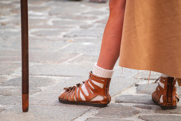 10. Traditional footwear and shield of the ancient Roman army