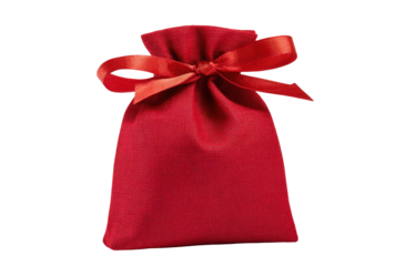 Vibrant Red Velvet Gift Bag with Satin Ribbon Isolated on Transparent Background