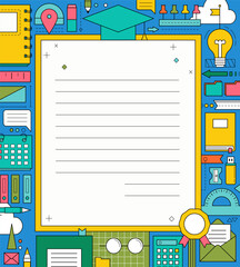 Graduate objects with university or college degree diploma. Success high school education concept. Vector hand drawn illustration with graduation caps, certificate and books stack