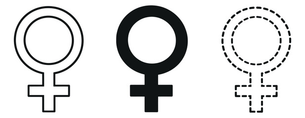 Minimalist gender symbol set featuring outline, solid, and dashed styles for gender representation and interface design