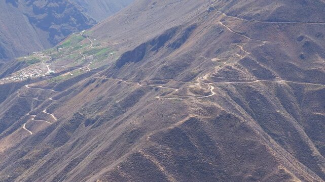Mountain slopes of the Colca Canyon with roads
