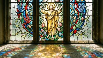 A colorful stained glass Easter eggs holiday celebration with family, spring, decoration, background, easter, egg, holiday