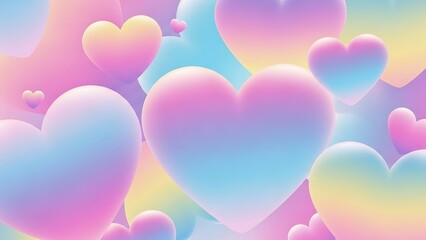 A vibrant and colorful display of pastel hearts floating in space
