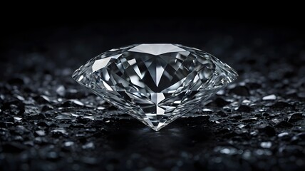 A stunningly clear diamond glitters with reflected light on a dark, textured surface, symbolizing luxury and value