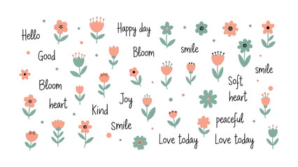 Floral Delight: A charming assortment of stylized flowers and uplifting words creates a sense of joy and positivity. It's a visual treat with delicate blooms and encouraging messages.