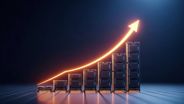 PC RAM Chips Arranged as Rising Bar Chart