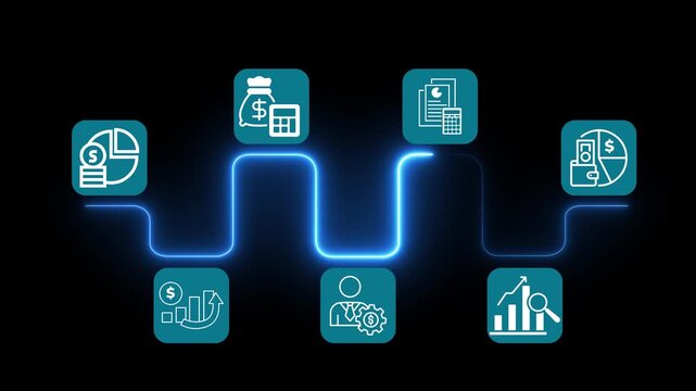 Budget planning and management concept on the transparent background. Effective and smart budgeting. Plan, review, approve, allocate, analyze and optimize budgets. Motion graphics of budget idea. 