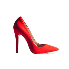 Elegant red high heel shoe display fashion store product isolated on transparent background
