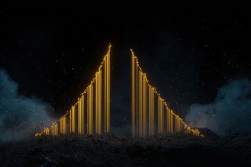 Glowing line chart rising in dark background, business growth concept with copy space