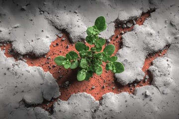 Plant growing through cracked concrete, symbolizing resilience and growth